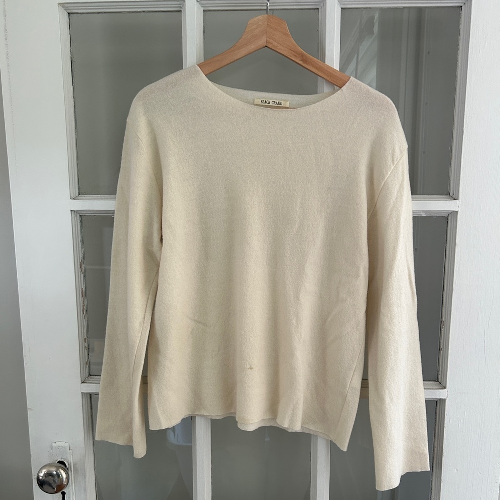 Black Crane long sleeve wool t